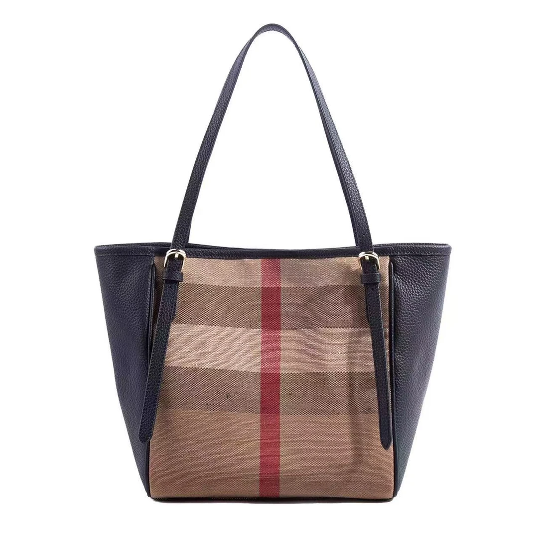 新款格纹黄麻托特包大容量时尚通勤女包