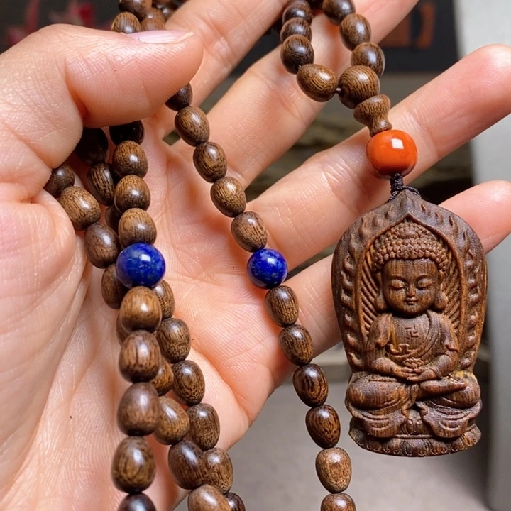 沉香手串越南芽庄黄棋楠06×108➕富森红土宝宝佛沉香木雕