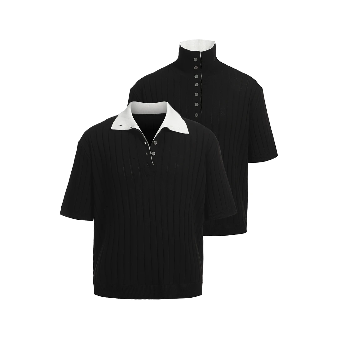 【TZ killer】Double collar stripes立领 翻领两穿条纹羊毛短袖