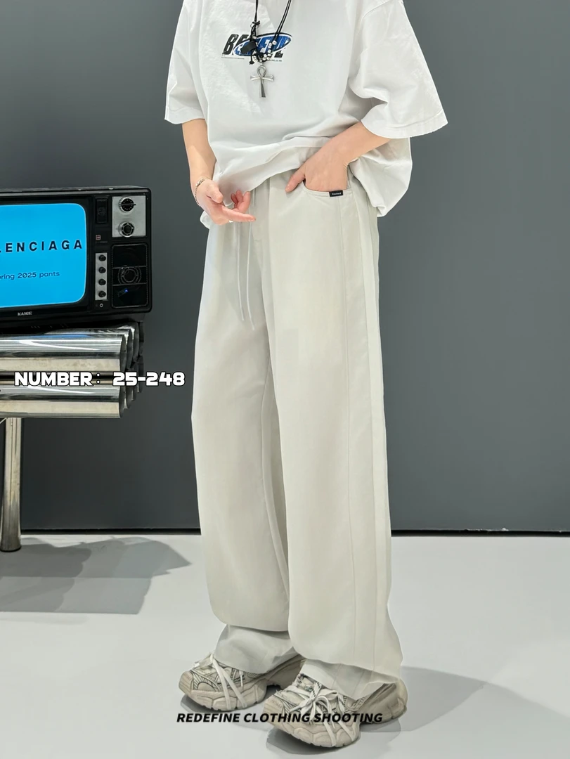 Sxir（高端）25夏季冰丝男休闲速干垂坠感拖地微弯刀直筒裤子