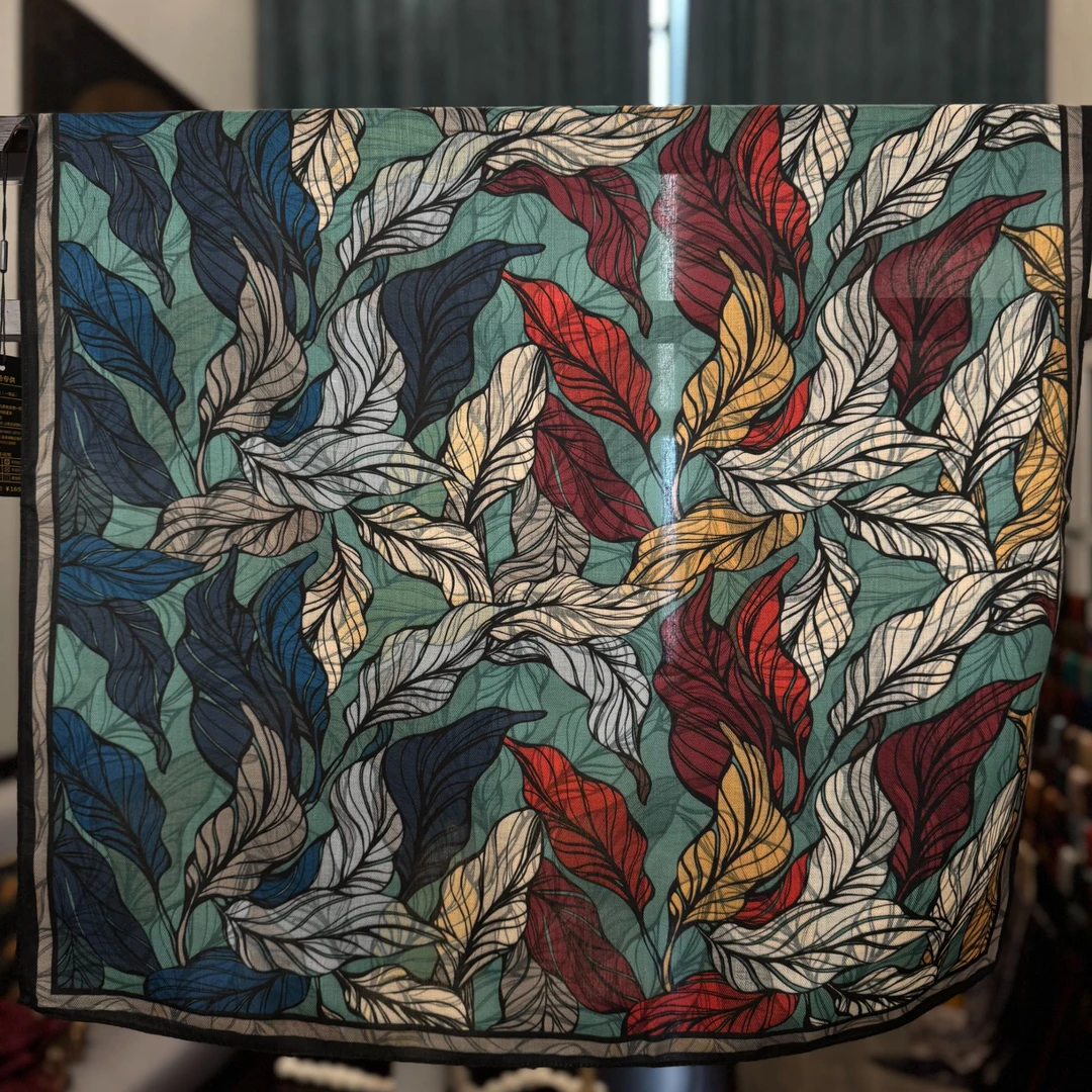 【A56-68 叶知秋】70*70丝毛保暖高端定制国风提花百搭丝巾中国风