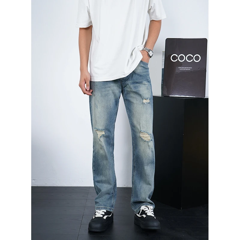 破洞牛仔裤男款爆款2025新款宽松直筒夏季美式休闲潮流男生裤子