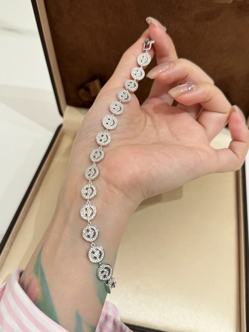 925银合成锆石手链 笑脸手链 银色轻奢时尚百搭简约风手链 #9276