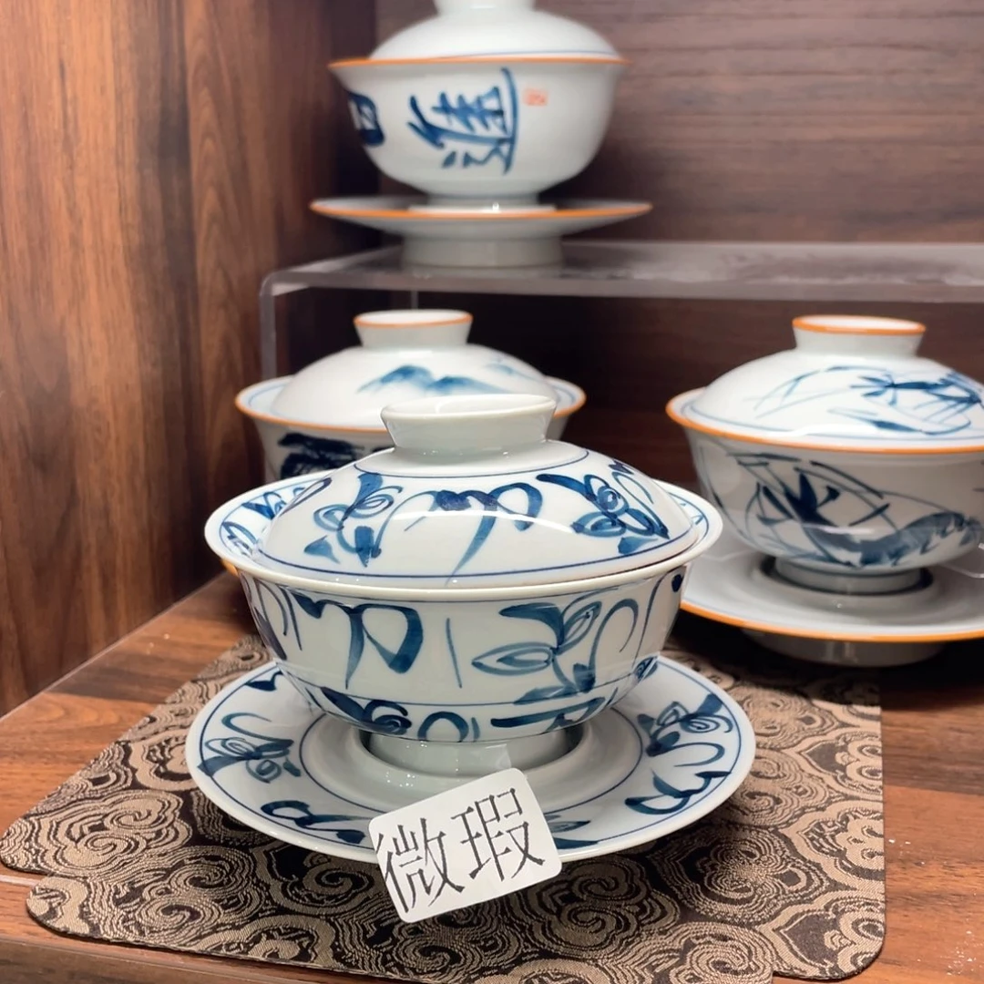 釉下手绘茶具微瑕