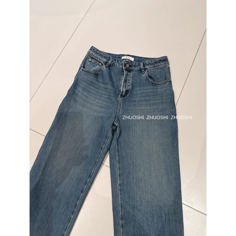 #88010【屿蓝叙事】高级感四面弹植绒蛋卷牛仔裤 简约百搭遮肉显瘦