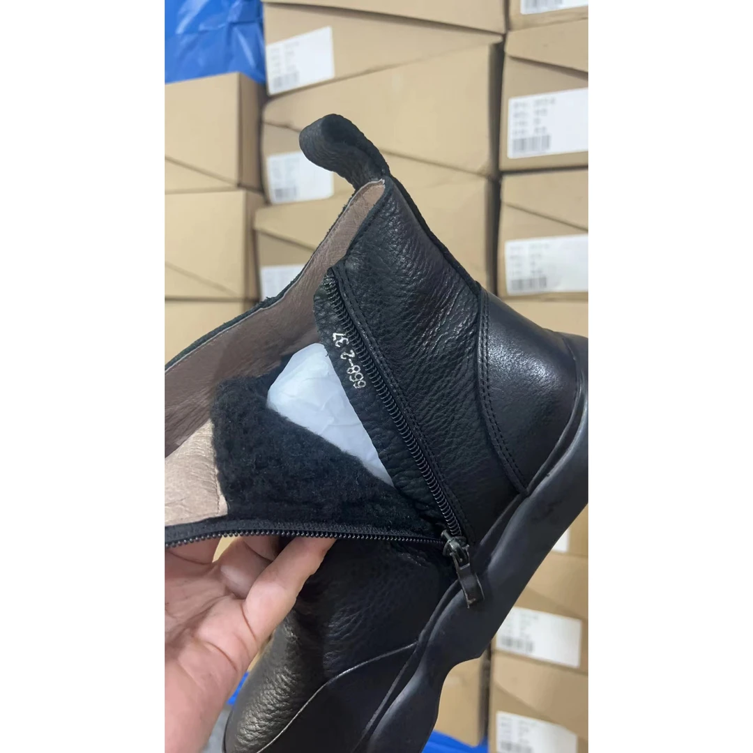 头层牛皮复古短靴158新款马丁靴褶皱平底圆头