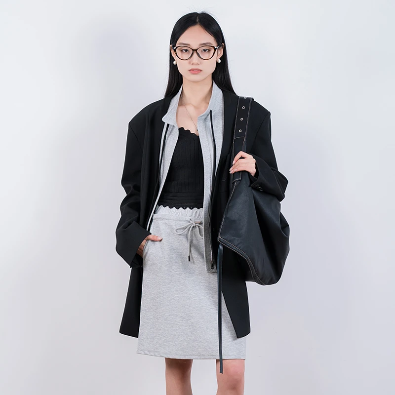 mumulinhe设计感解构款分割无领西装外套2025春款新款西装外套