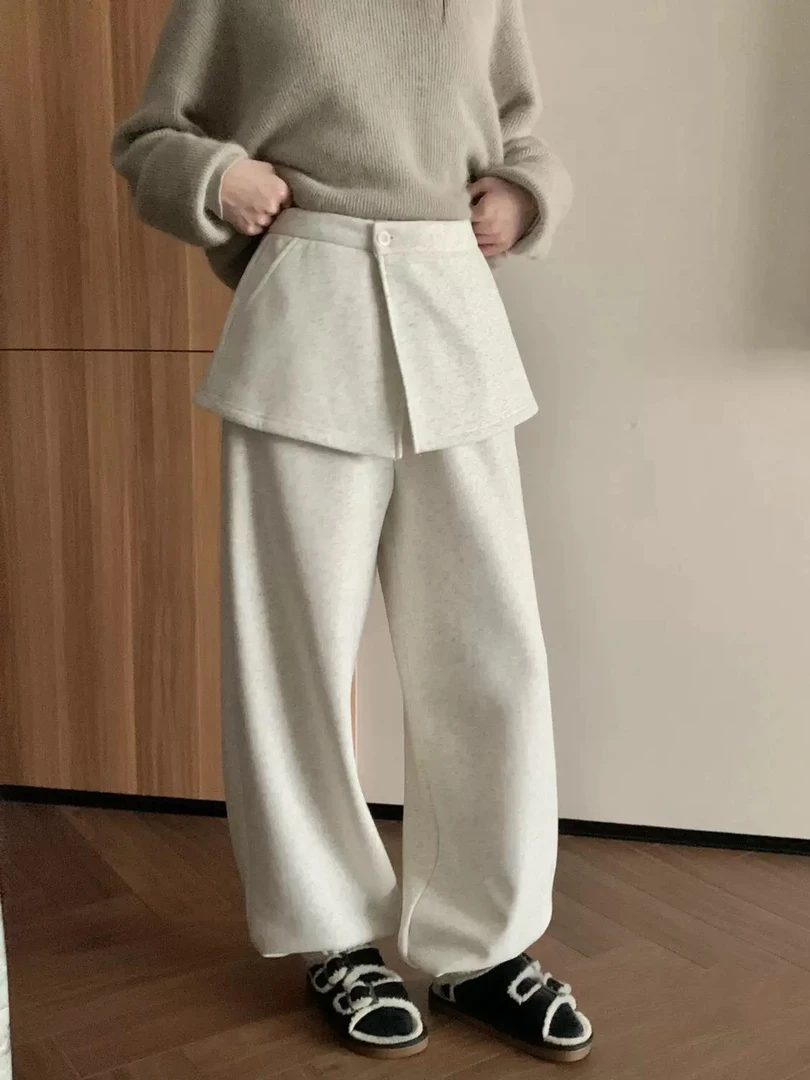 韩系加绒加厚可拆卸屁帘束脚休闲卫裤女2025冬新款高腰显瘦阔腿裤