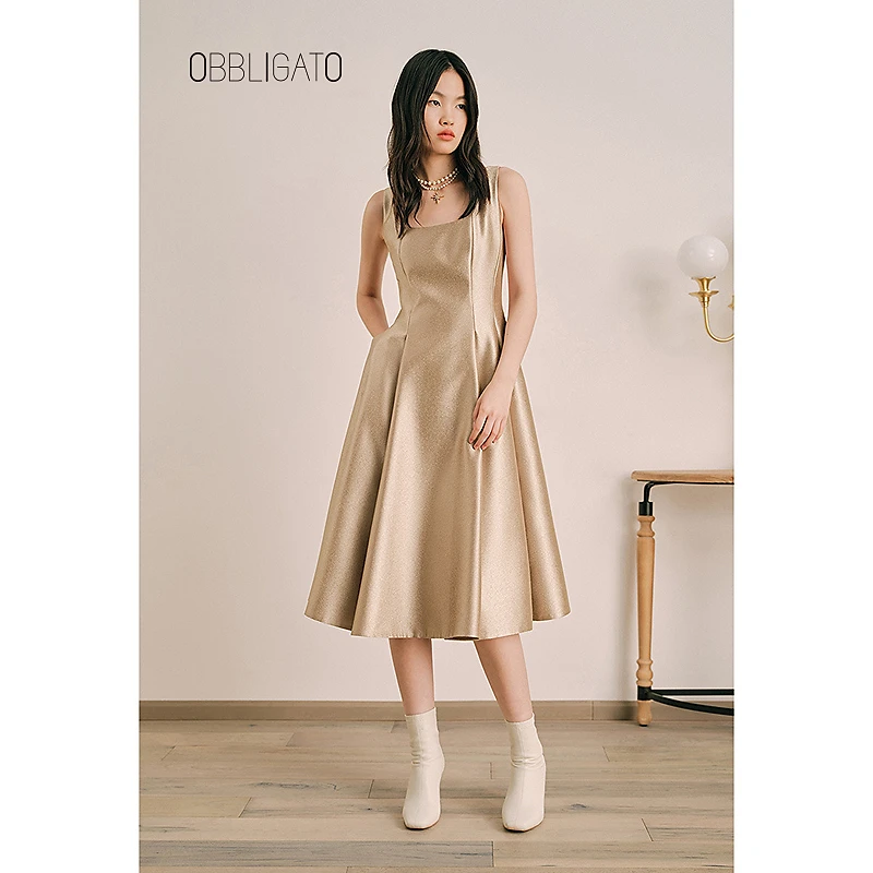 OBBLIGATO奥丽嘉朵1C34105070春季光泽感背心连衣裙