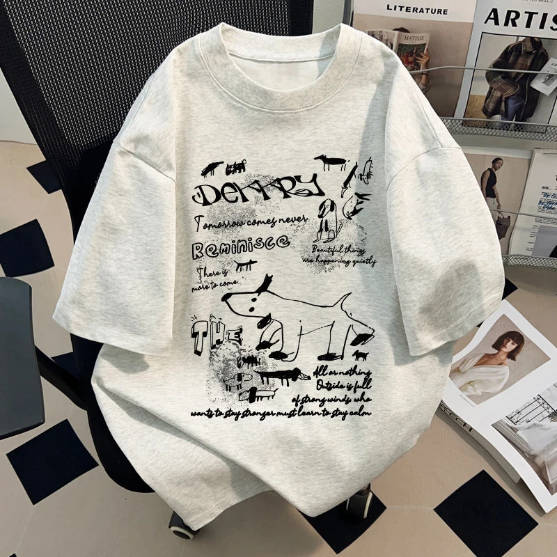 jtrt美式复古潮牌圆领短袖男女t恤夏季小众设计感宽松情侣装上衣