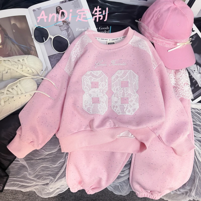 〖ANDI〗订制春季新款女童韩系数字彩色点点卫衣裤子两件套套装3560