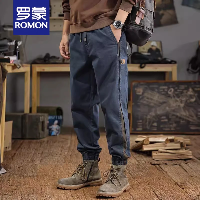 罗蒙美式潮牌休闲裤2025秋季新款百搭宽松运动裤拼接撞色工装长裤