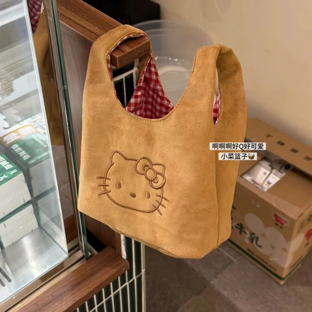 秋冬新款麂皮绒kitty手提包可爱通勤外出便携小巧百搭精致出行