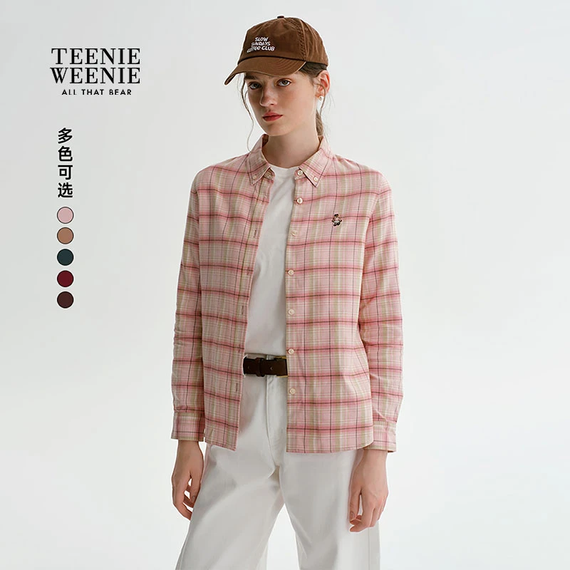 TeenieWeenie小熊女衬衫25复古时尚通勤长袖格纹衬衣TTYC25N701Z