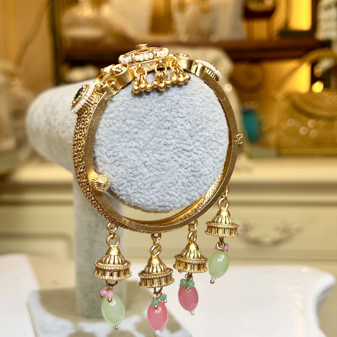 铜合金玻璃手镯 【02714】印度可开口手镯印巴轻奢百搭复古国风气质