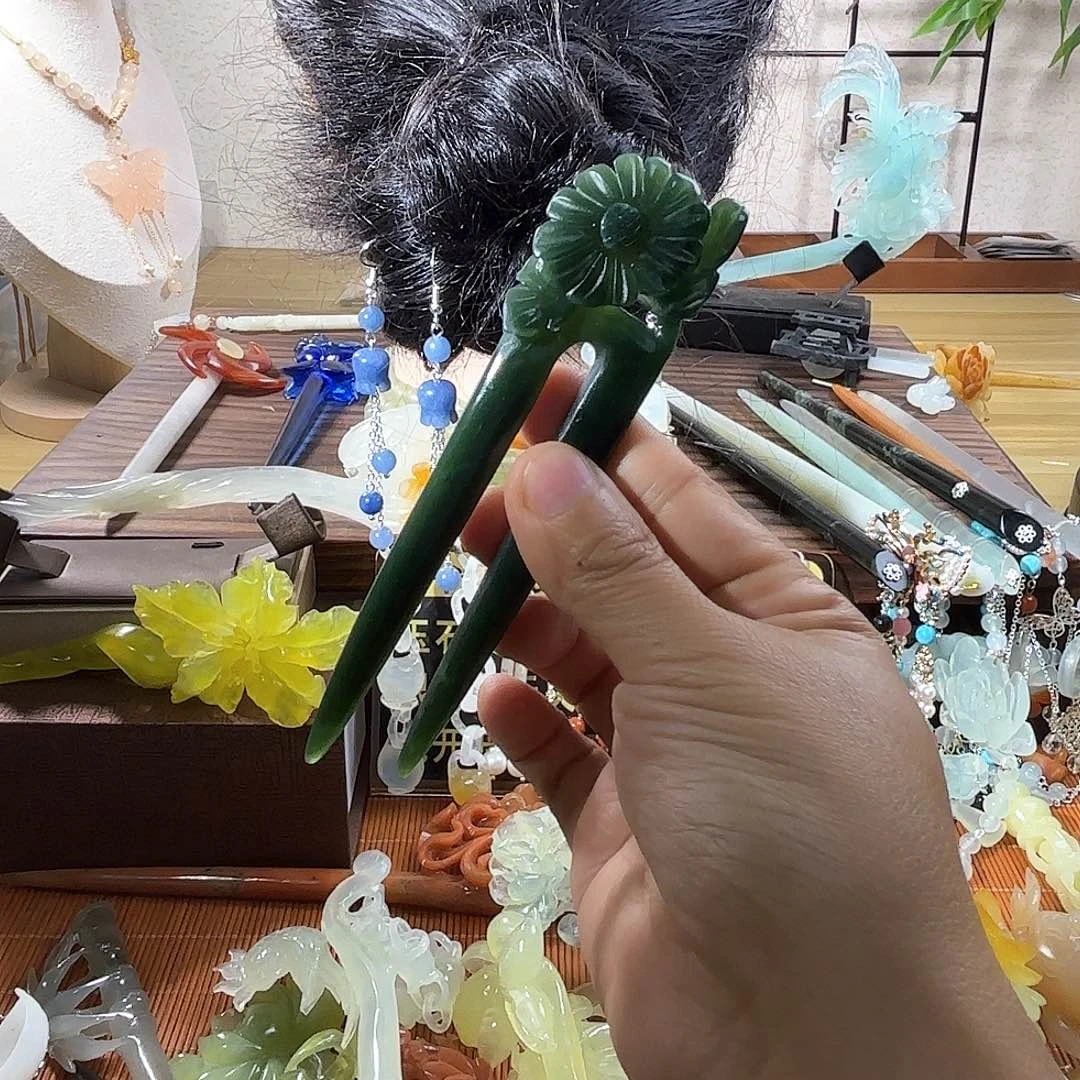 蛇纹石玉合金发饰