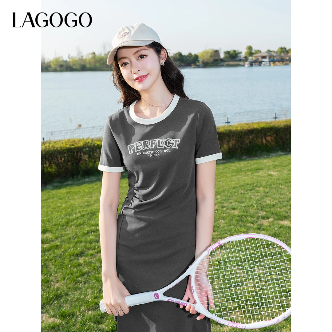 lagogo拉谷谷2025年新款美式复古纯欲收腰连衣裙女OALL314GA9