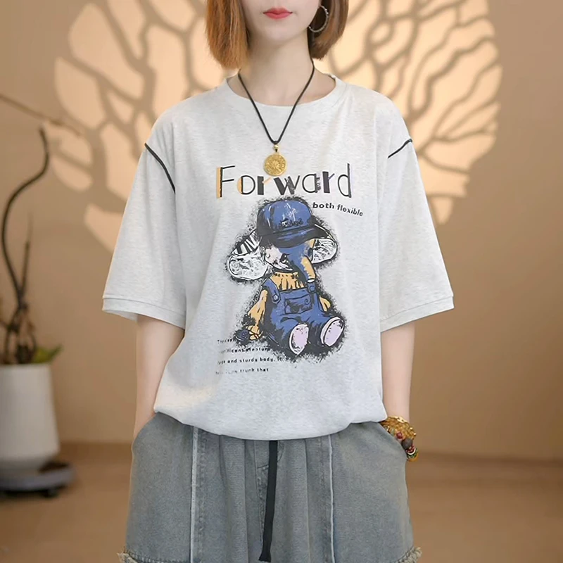 【语花舍】夏季新款短袖女款休闲百搭薄款上衣T恤25077