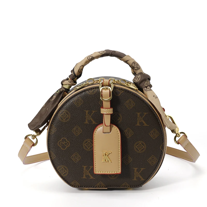 经典印花时尚轻奢圆饼包【7702字杏】