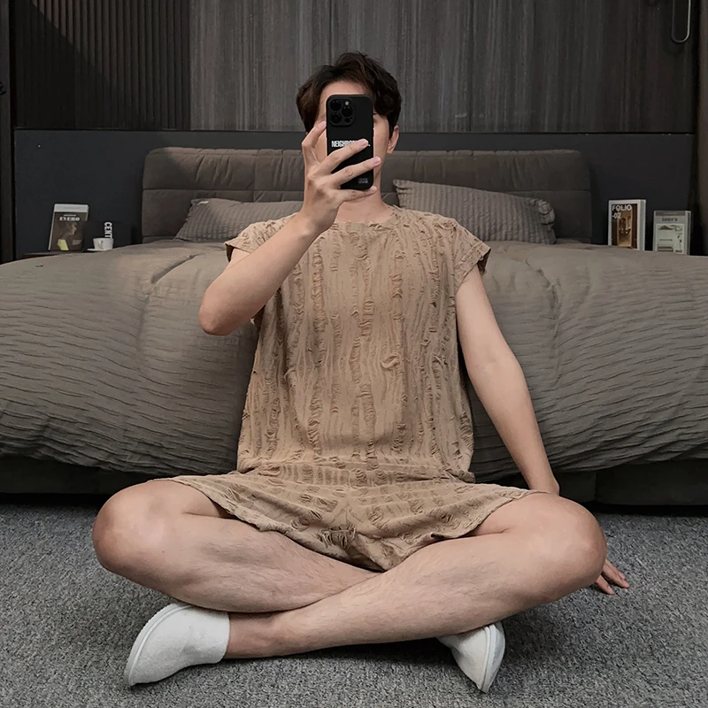 2025新款男士睡衣夏季薄款可外穿无袖凉感背心夏天家居服大码套装