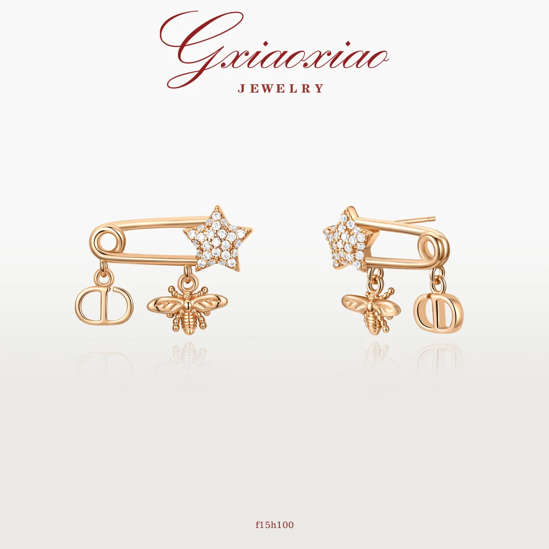 G XIAOXIAO 镀K金 法式轻奢气质别针猪鼻子蜜蜂耳环F15H100