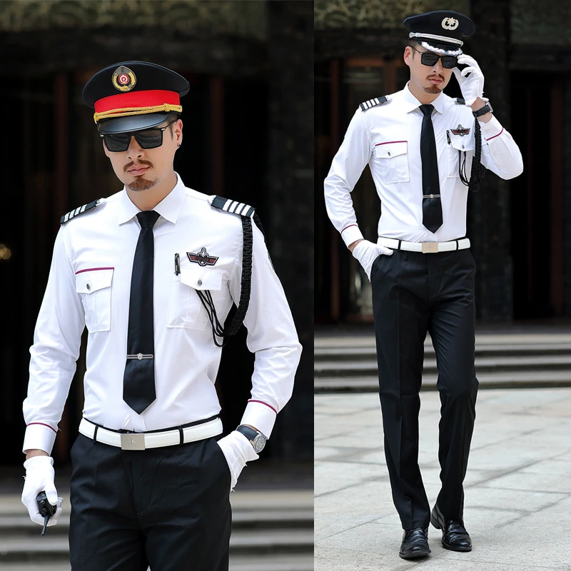 新款时尚售楼形象岗安保制服保安长短袖冰蚕丝衬衣物业服秋季套装