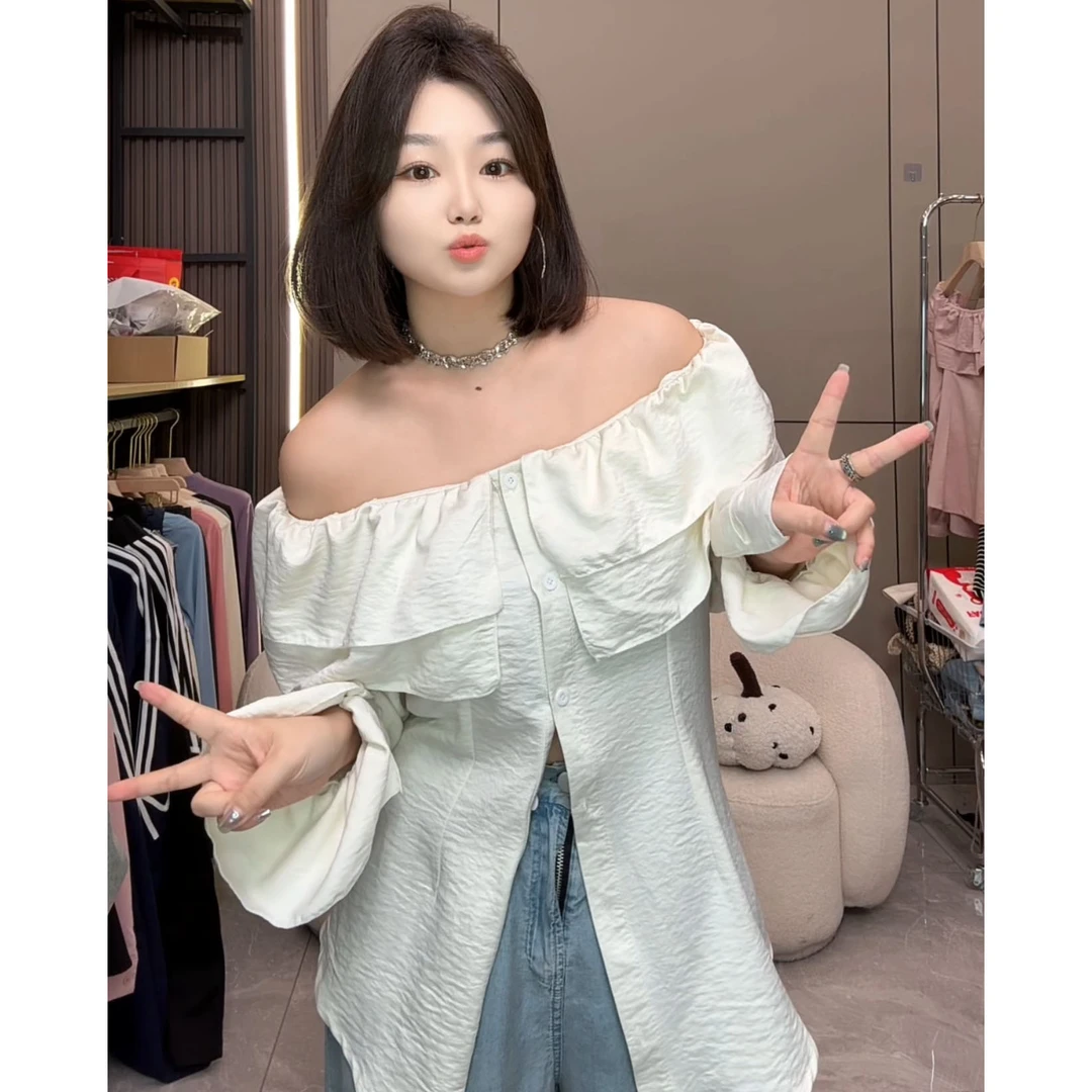 【慧雯儿微胖定制】春季新品纯欲风一字肩氛围感上衣女