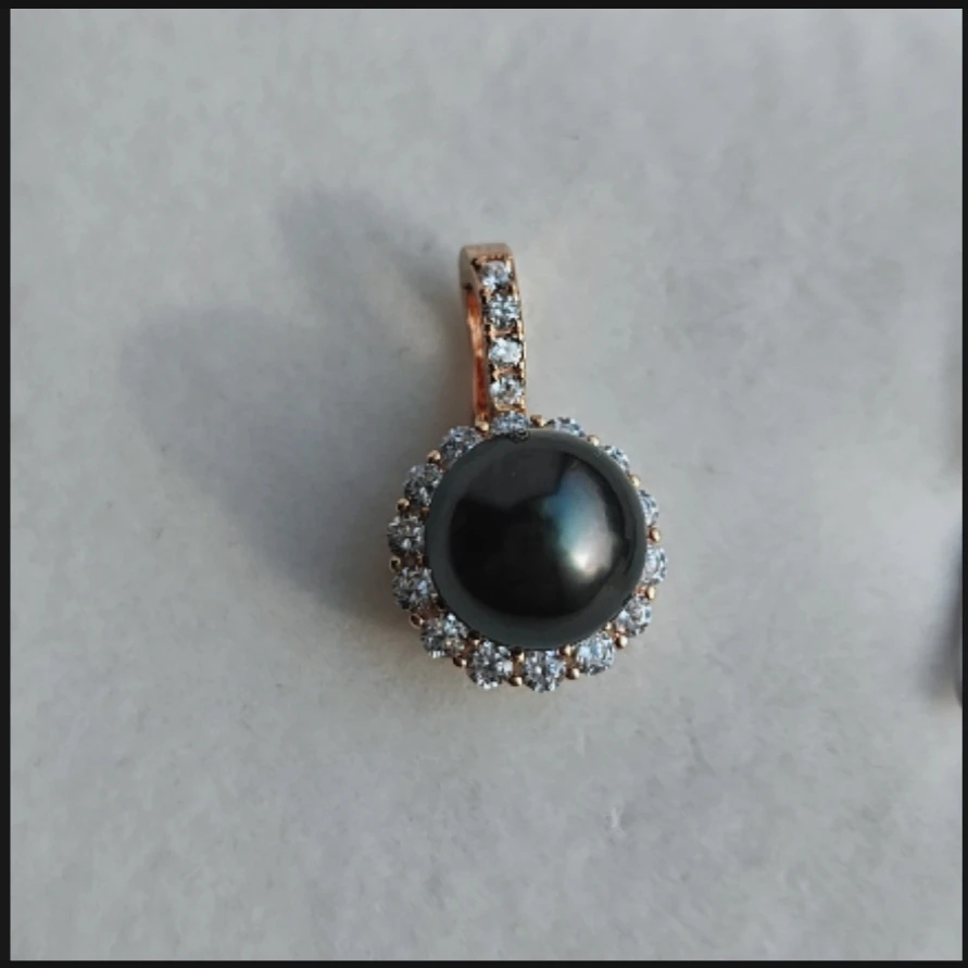 9-9.5mm海水大溪地黑珍珠钢琴黑吊坠镶嵌s925银万能扣太阳花