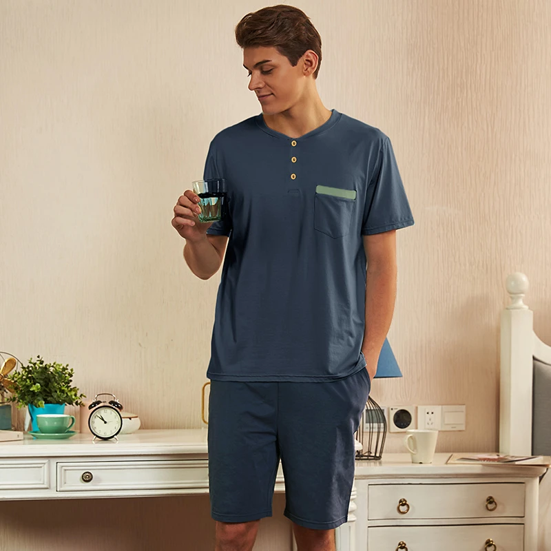 特！门店32&9！好眠睡衣」环保竹节棉圆领舒适亲肤家居套装男C22078