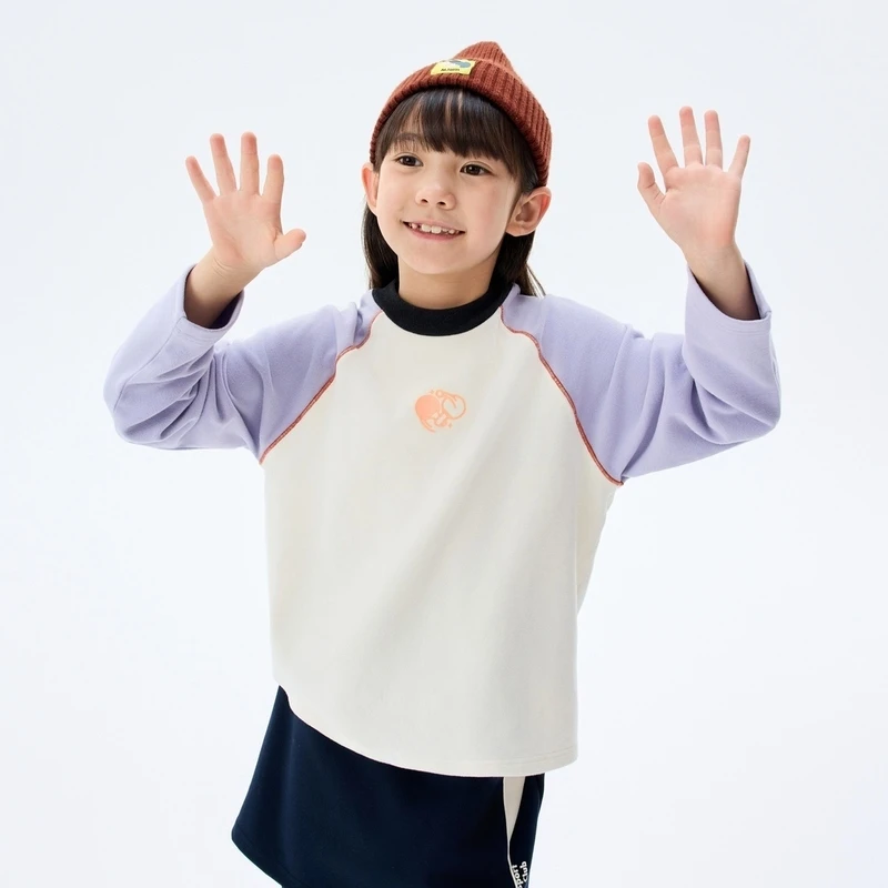 马拉丁童装儿童T恤冬装男女童大童撞色印花插肩袖半高领T恤