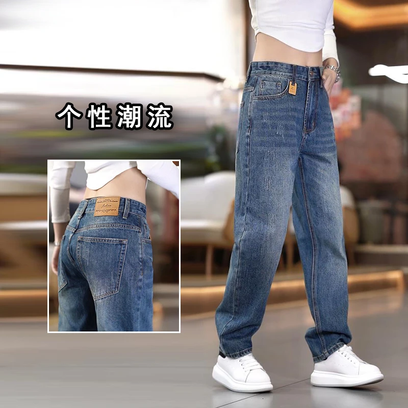 2025新款美式牛仔裤男款潮流时尚直筒男士休闲裤痞帅宽松哈伦长裤