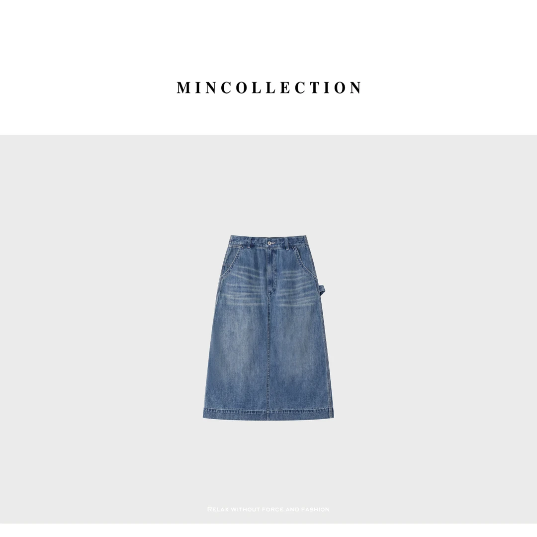 DE Mincollection靛蓝牛仔裙/日系棉质蓝染抽绳牛仔半身裙55418