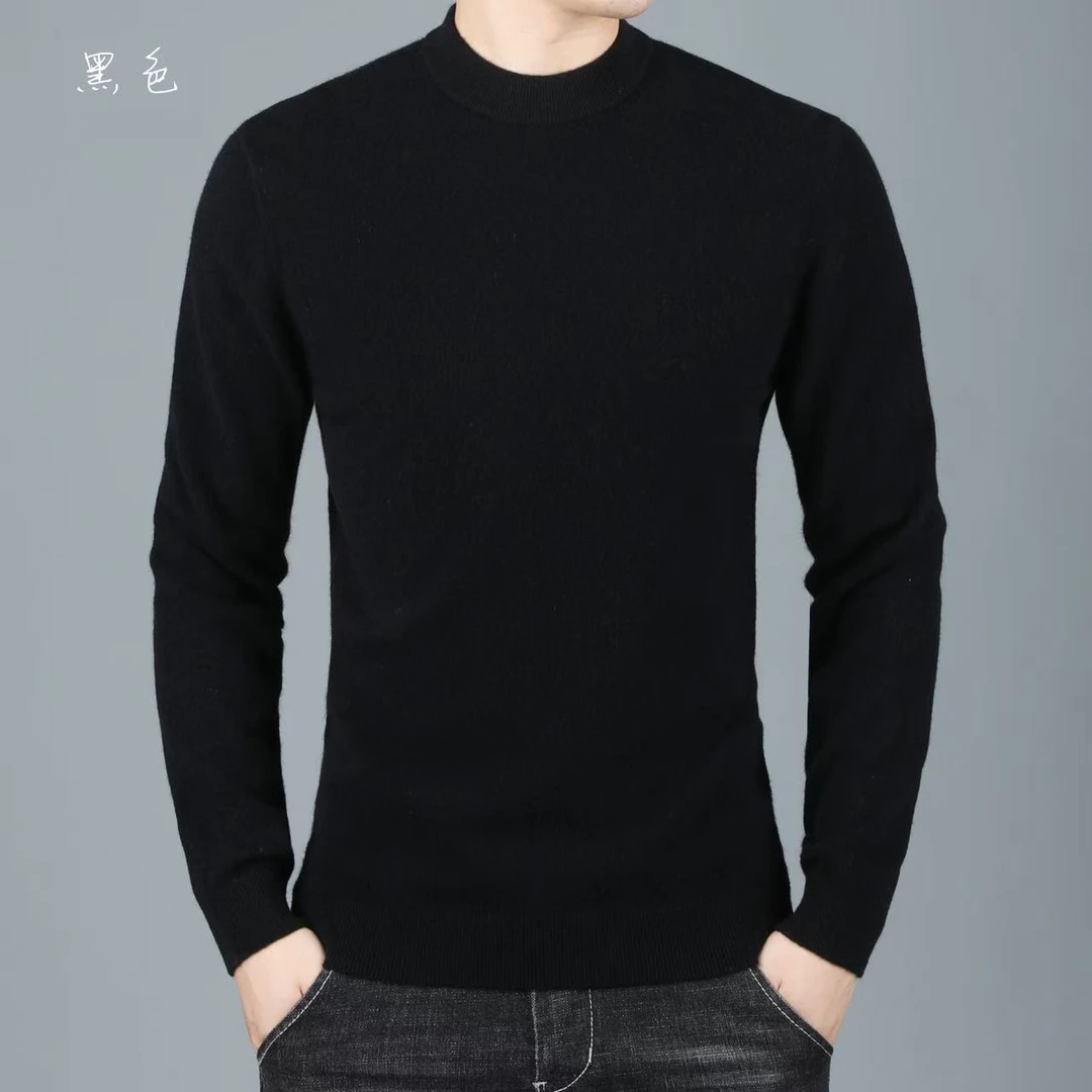 8021男士100%羊毛衫长袖秋冬新款半高领针织圆领套头打底毛衣