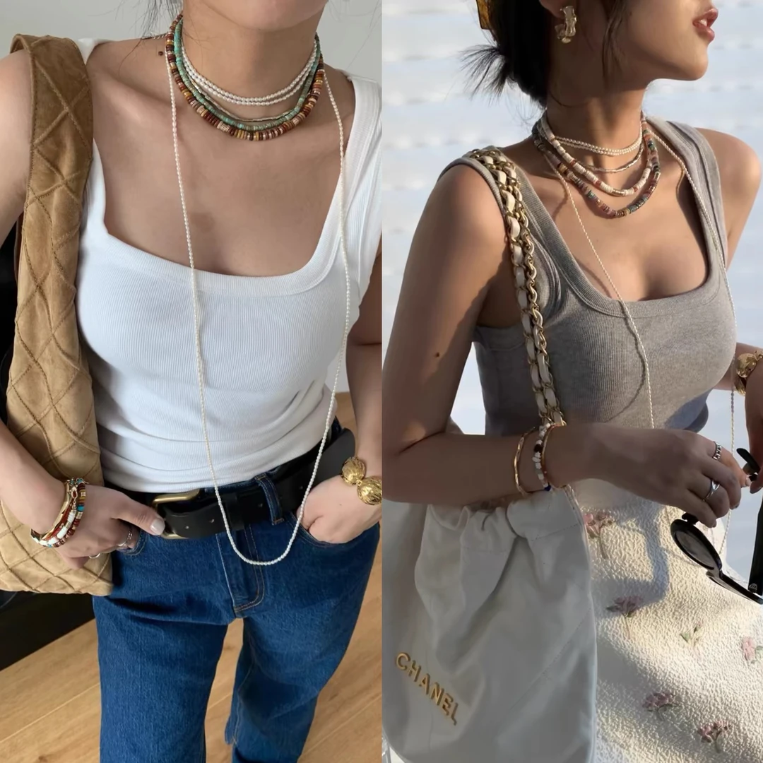 【蛋家】人手要入的肯豆背心！极简显瘦U领螺纹棉打底衫吊带  B2487