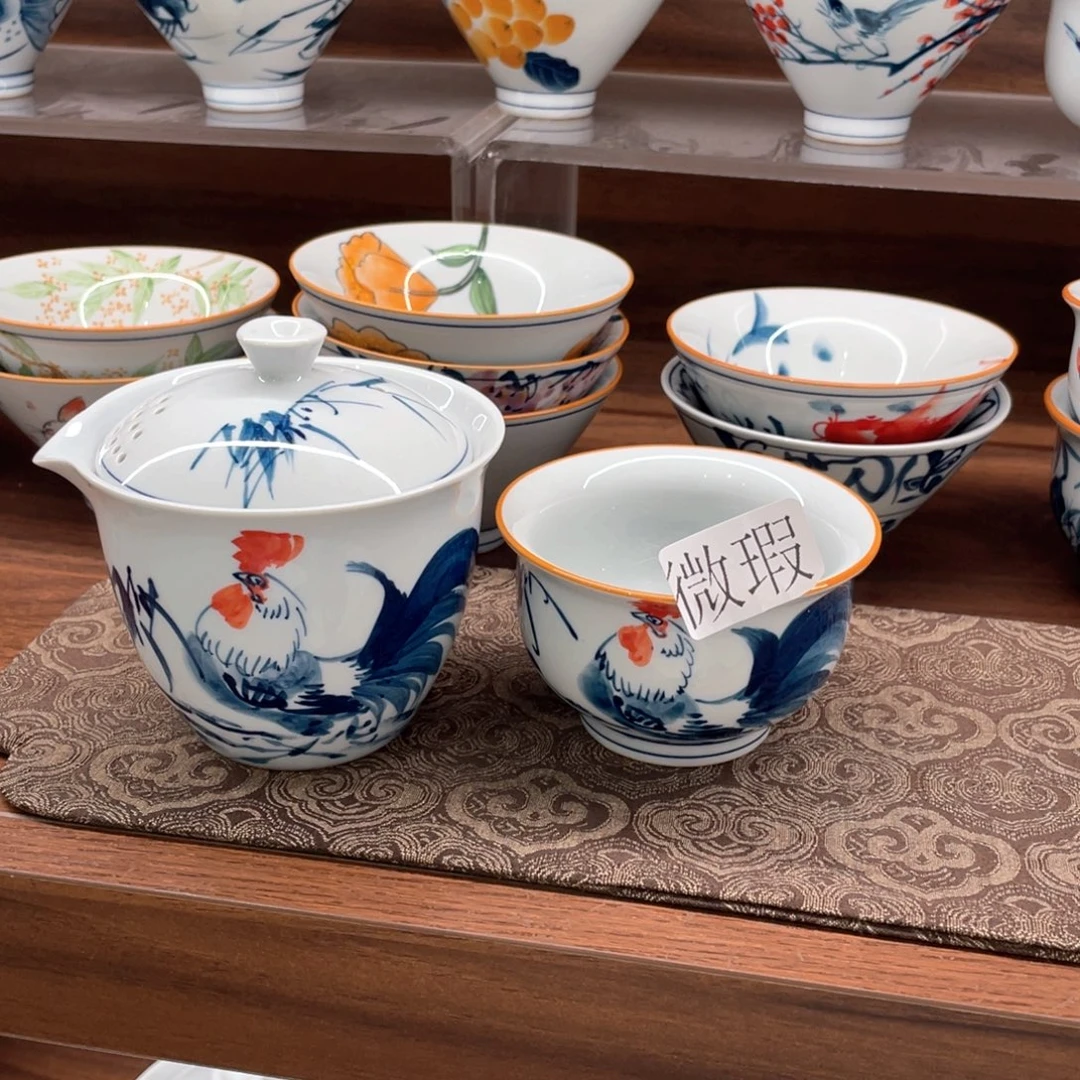 釉下手绘茶具微瑕
