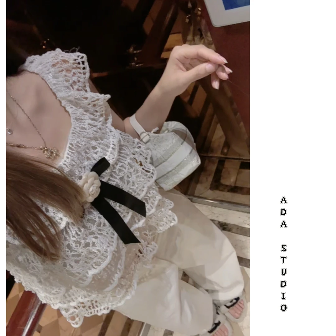 Ada定制【波尔花园】夏季超好看独特甜美减龄重工勾花蕾丝吊带上衣