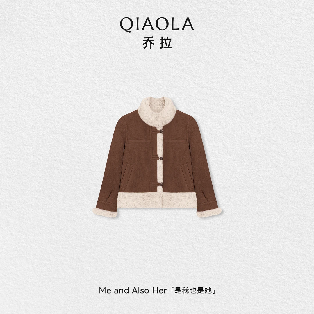 QIAOLA/乔拉【流星熔岩】秋冬仿麂皮毛绒翻领短款外套