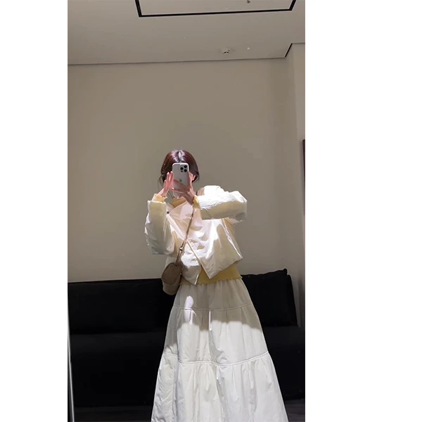 斜襟一粒扣棉服新款显瘦女冬新品设计感短外套拼接棉裙两件套装