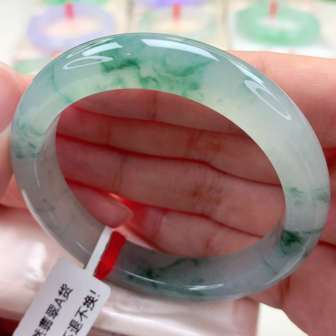 未镶嵌手镯翡翠51.6冰飘蓝花 灵动飘逸 喵喵