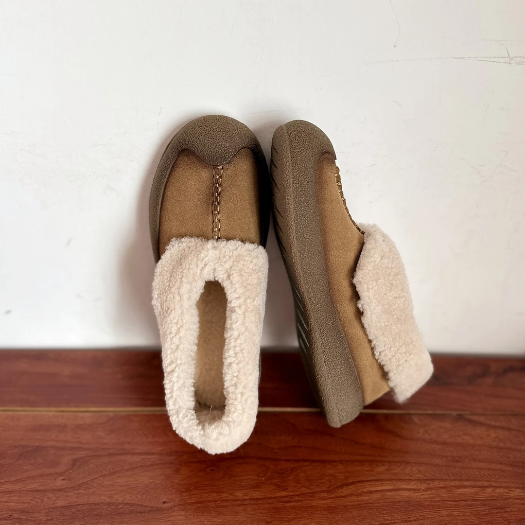 【烁掌柜】2025冬复古文艺平底丑萌毛毛鞋加厚保暖棉鞋41大码女鞋