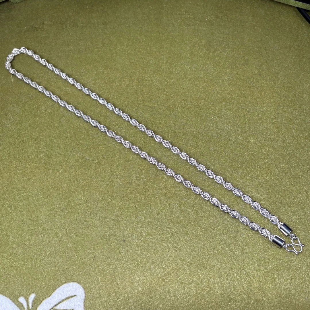 坠链均足银 足银男士大麻花项链（60CM）