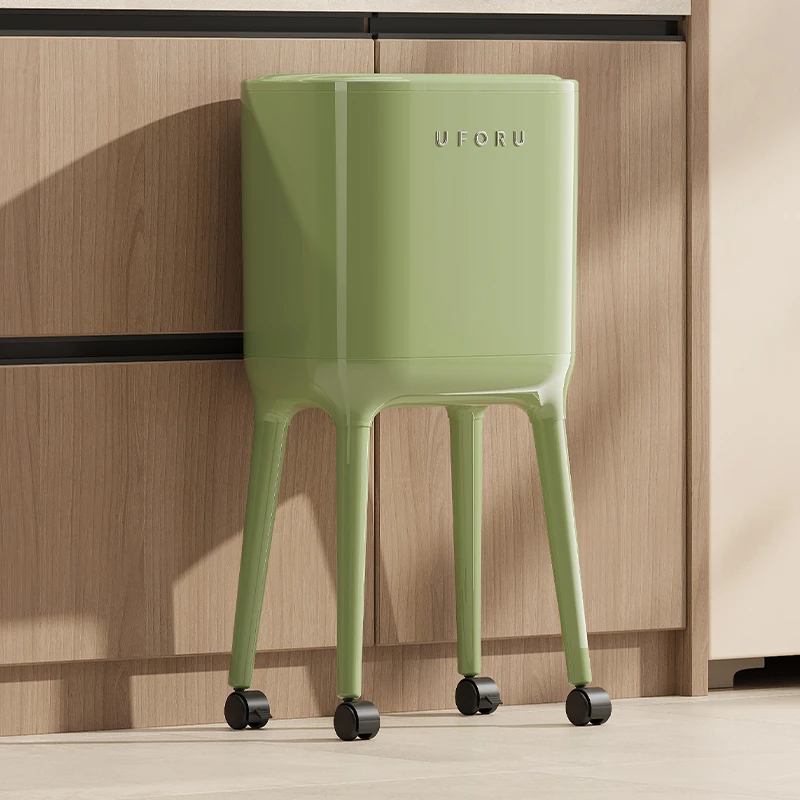 高脚垃圾桶免弯腰厨房高款移动中古绿家用客厅高颜值带滑轮卫生桶