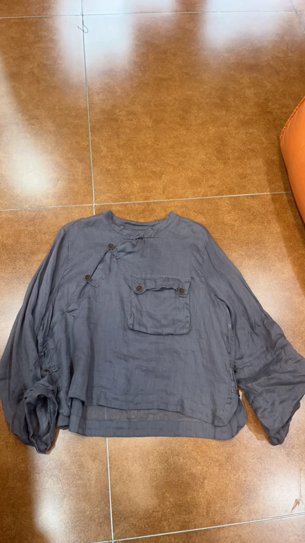 文艺复古圆领七分袖苎麻防晒小衫百搭打底上衣女