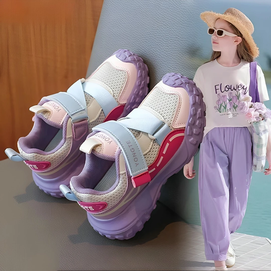 ABC女童鞋2025新款儿童网面魔术贴老爹鞋女孩透气中大童运动网鞋