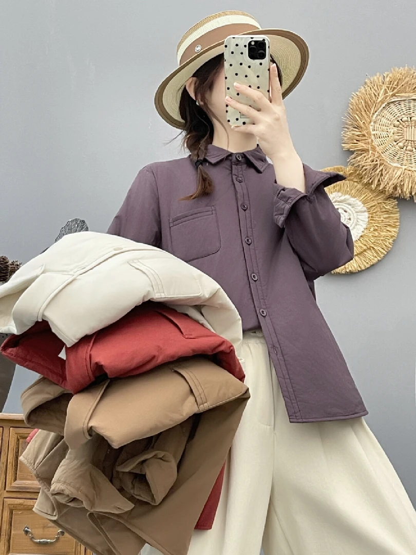 2025 秋冬休闲尖领加棉棉衬衫 麻语 86577D