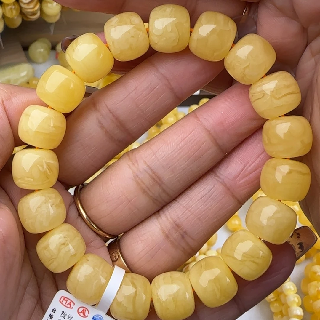 蜜蜡手链未镶嵌白花老型手串