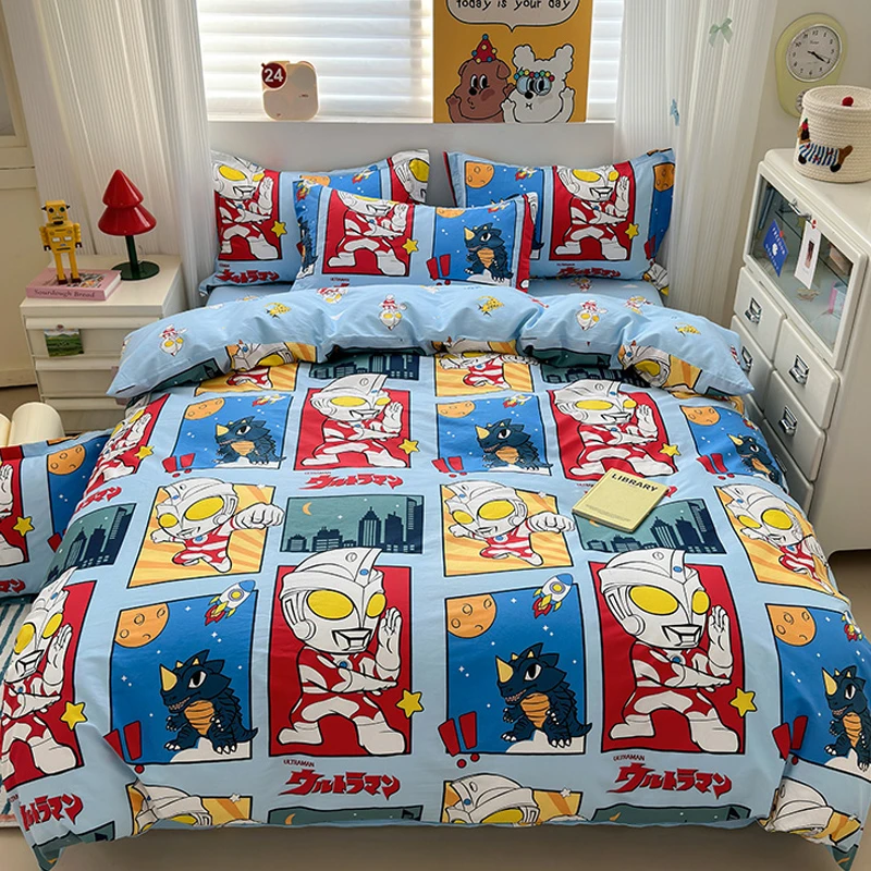奥特曼四件套纯棉可爱男孩床上三件套0.9米床学生宿舍单人印花