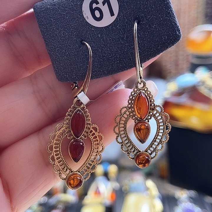 琥珀银S925镶嵌耳饰耳环