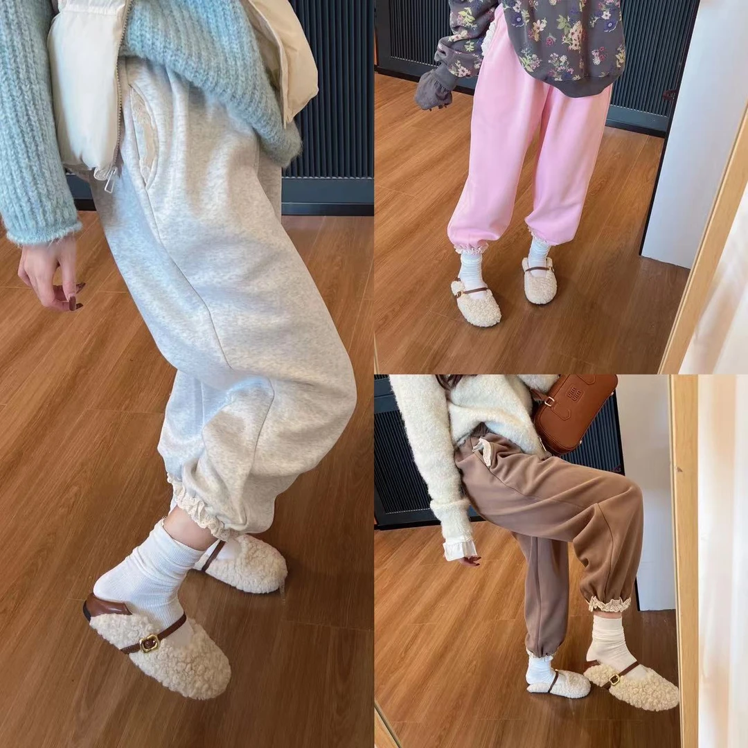 xxxwxz王希之 三色蕾丝花边百搭加绒卫裤#12077