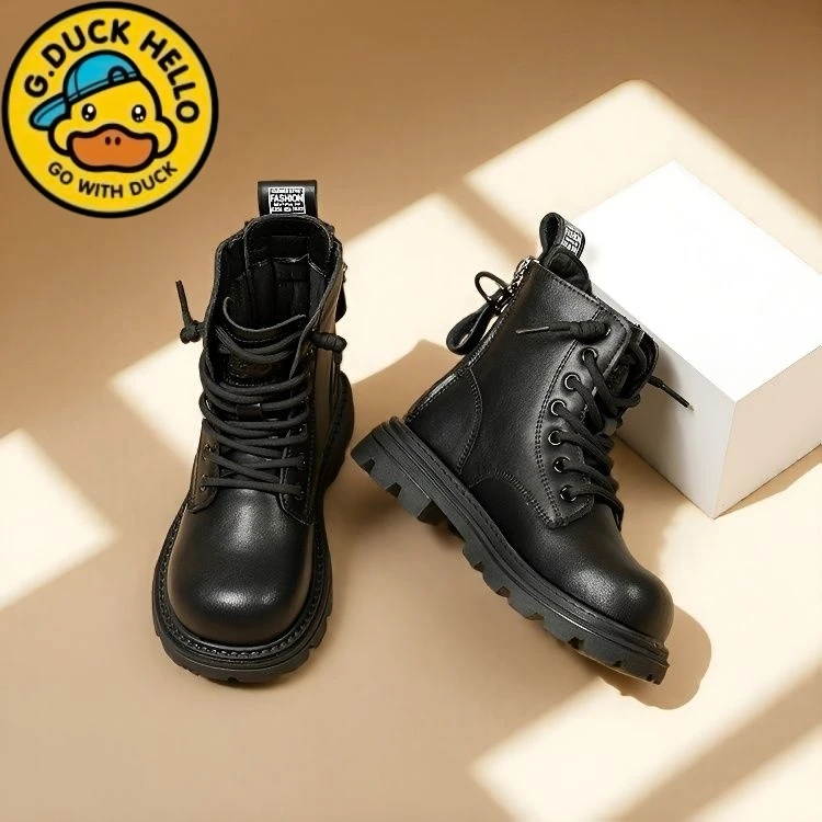 HAL.DUCK哈罗小黄鸭女童英伦风2025厚底马丁靴保暖防滑